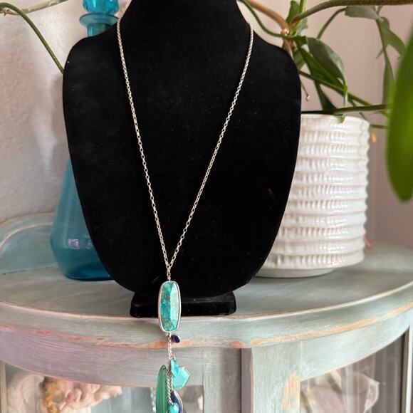 Silpada Go Geo 925 Sterling Silver Agate Lapis Necklace - Picture 6 of 10